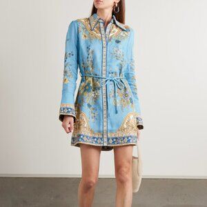 Alemais Cassie belted printed linen mini dress